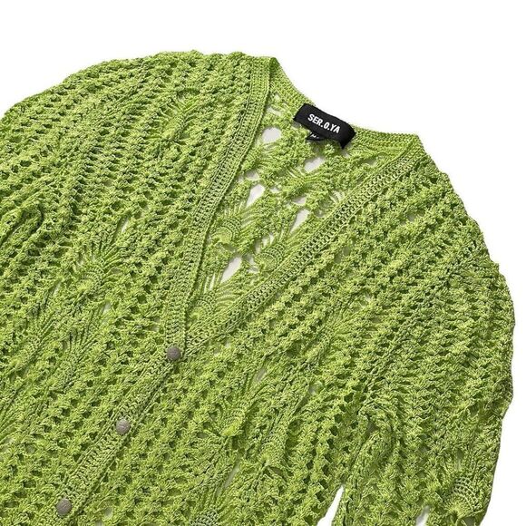 SER.O.YA Allison Crochet Cardigan in Lime - Picture 4 of 14